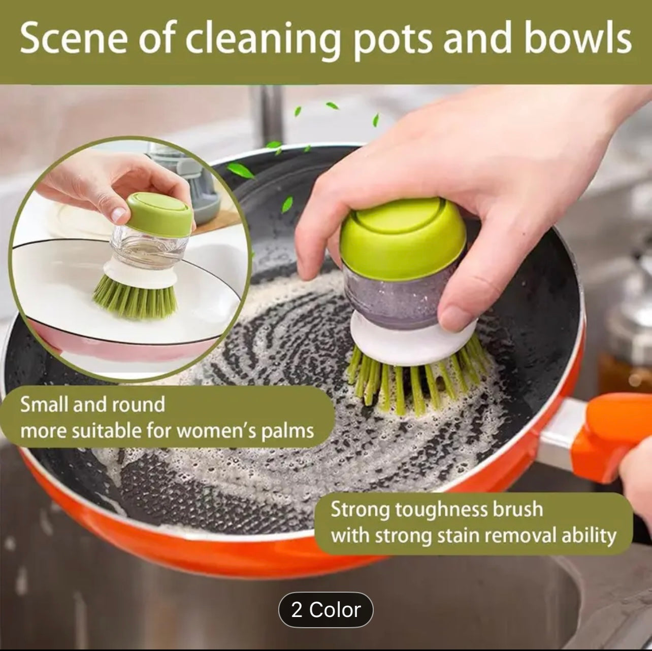 Multipurpose Dish Brush with Soap Dispenser for Kitchen Cleaning Palm Scrub Brush with Storage Container