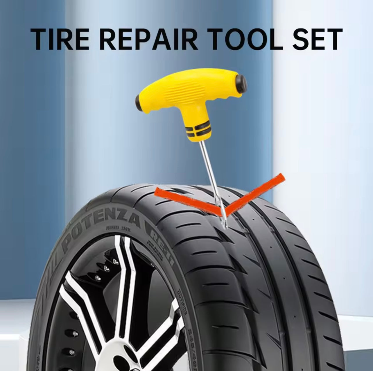 Complete tire repair tool set with glue, including a variety of practical tools, can effectively repair tire damage!Uncharged Power Mode, for Car, Truck, RV, Flat Tubeless Tire Puncture, with Studding Plug Tool, Vacuum Film Rubber Nail