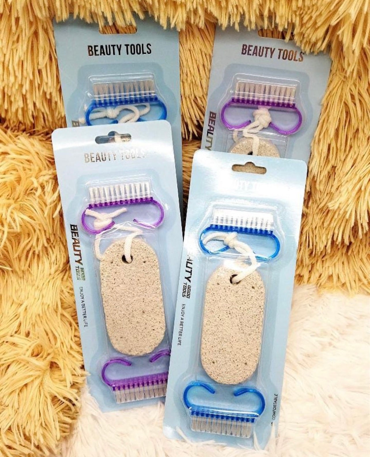 Natural Volcanic Stone White Plaster Foot Scrubber and 2-Pack Ergonomic Nail Cleaning Brushes