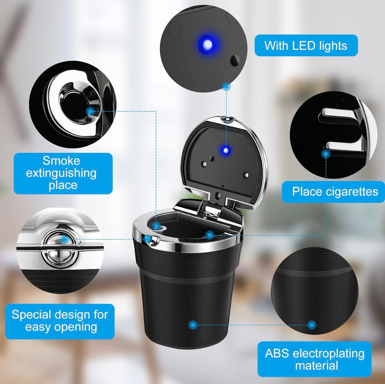Car Ashtray Car Garbag Can With Led Light With Cover Creative Personality Covered Car Inside The Car multi-function Car Supplie