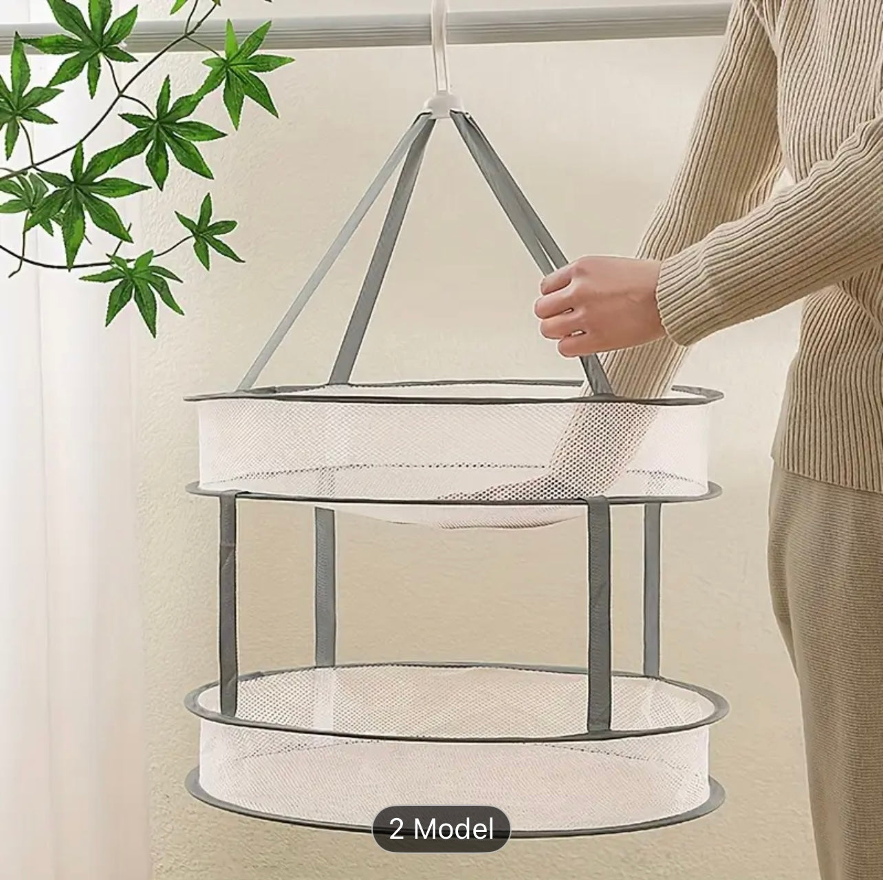 سلة تجفيف الملابس بطبقة مزدوجة دوارة 360 درجة - قابلة للطي ومقاومة للرياح