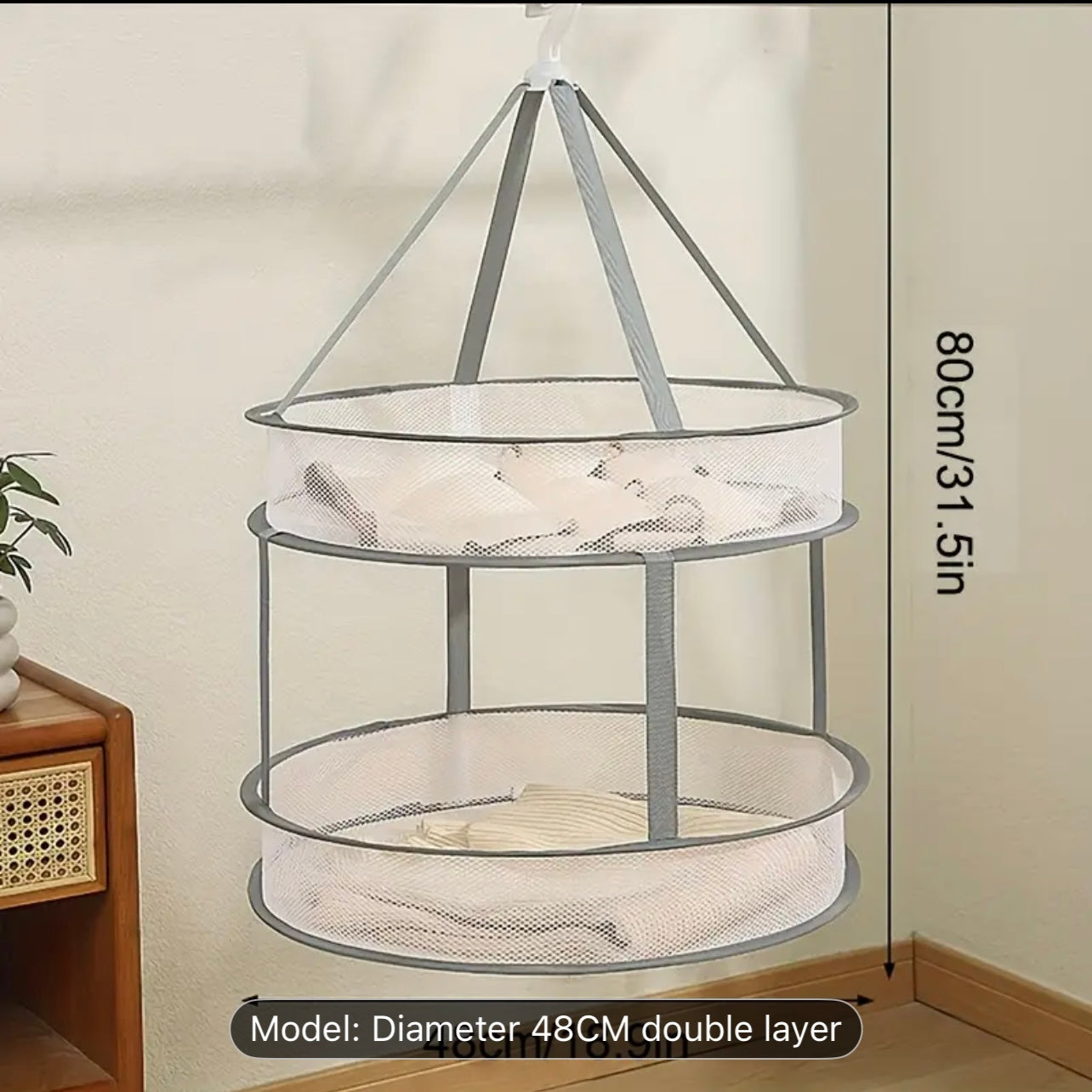 سلة تجفيف الملابس بطبقة مزدوجة دوارة 360 درجة - قابلة للطي ومقاومة للرياح