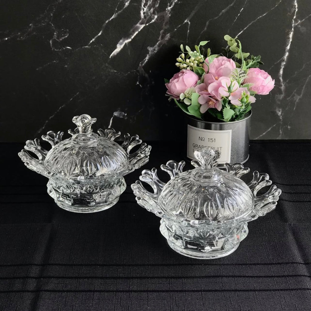 Transparent Glass Dessert Bowl with Lid Creative Household Candy Storage Tank Exquisite Flower Shaped Fruit Salad Bowl Tableware