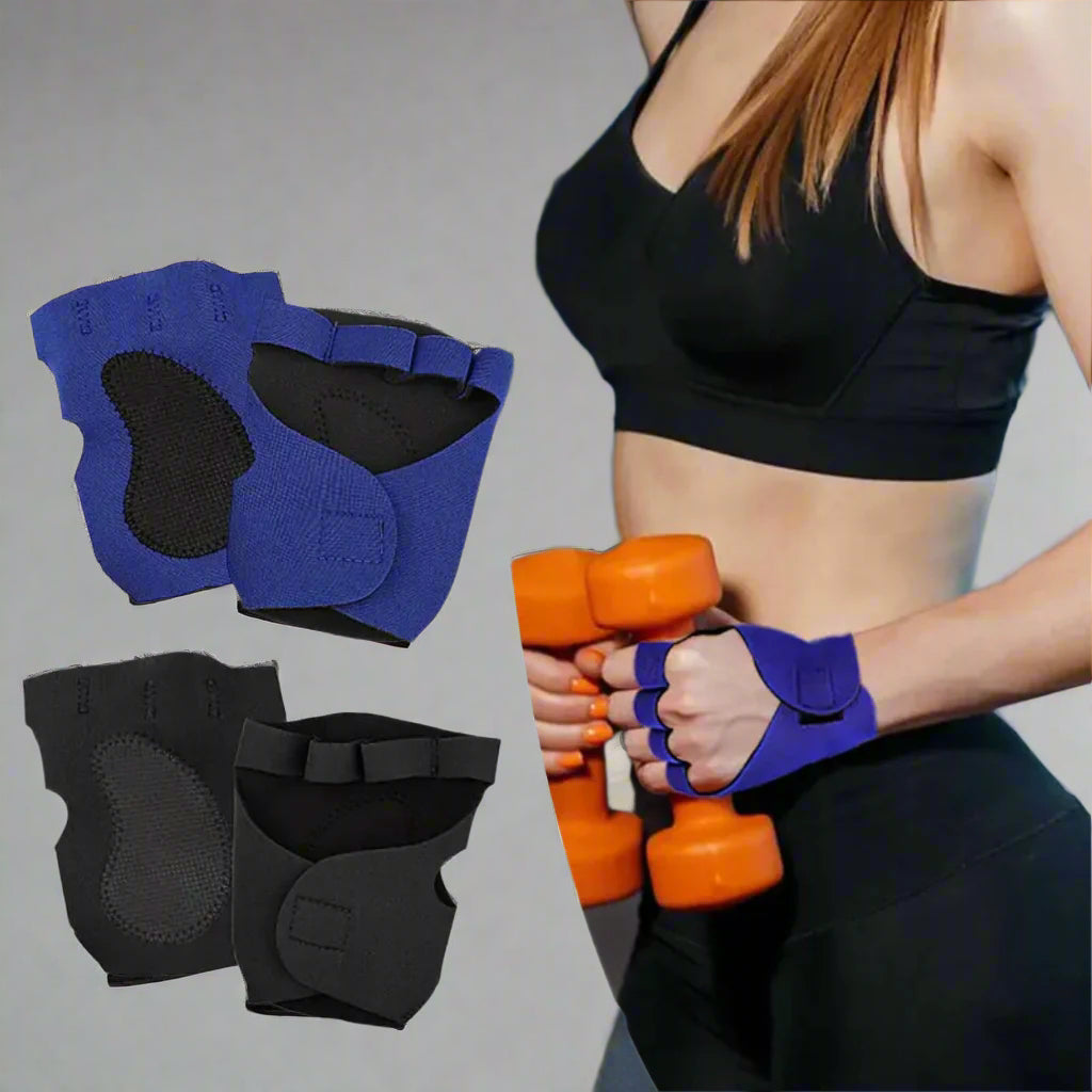 1 Pair of Blue & Black Non-Slip, Breathable Fingerless Palm Protectors - Ideal for Fitness, Outdoor Activities, Cycling, Basketball, Weightlifting, Gym Equipment | Rubber Material