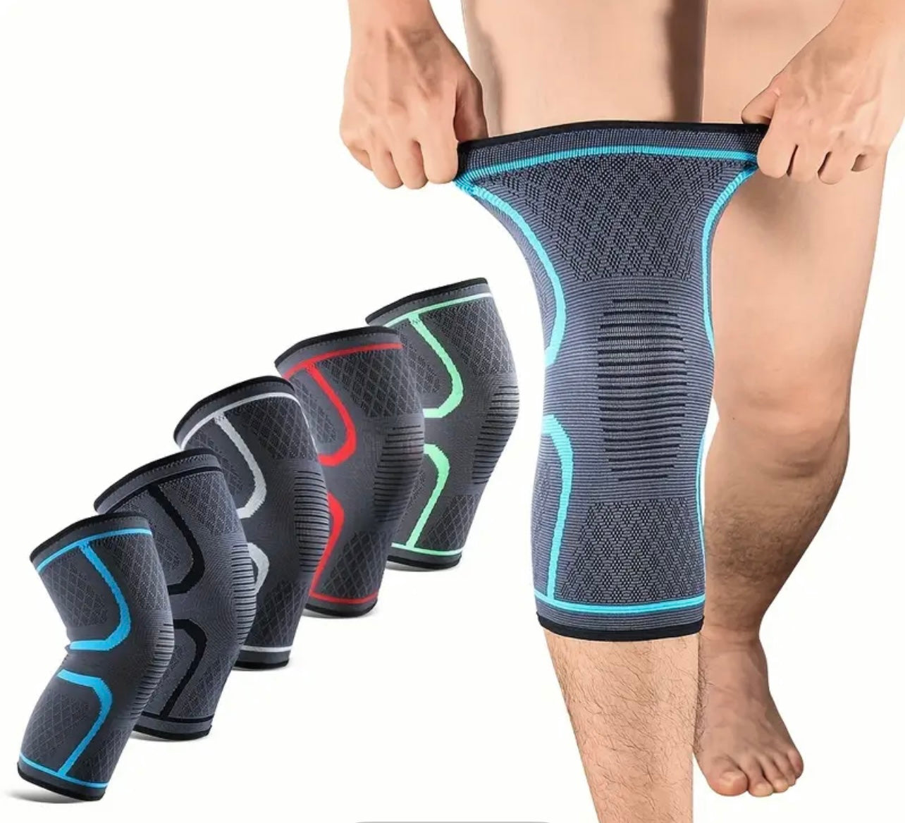 1pc Adjustable Knee Brace Compression Sleeve & Injury, Breathable Fabric, Flexible Support for Active Lifestyles, Available in Black with Colorful Accents or Green/Gray - Hand Wash Only, Knee Compression Sleeve