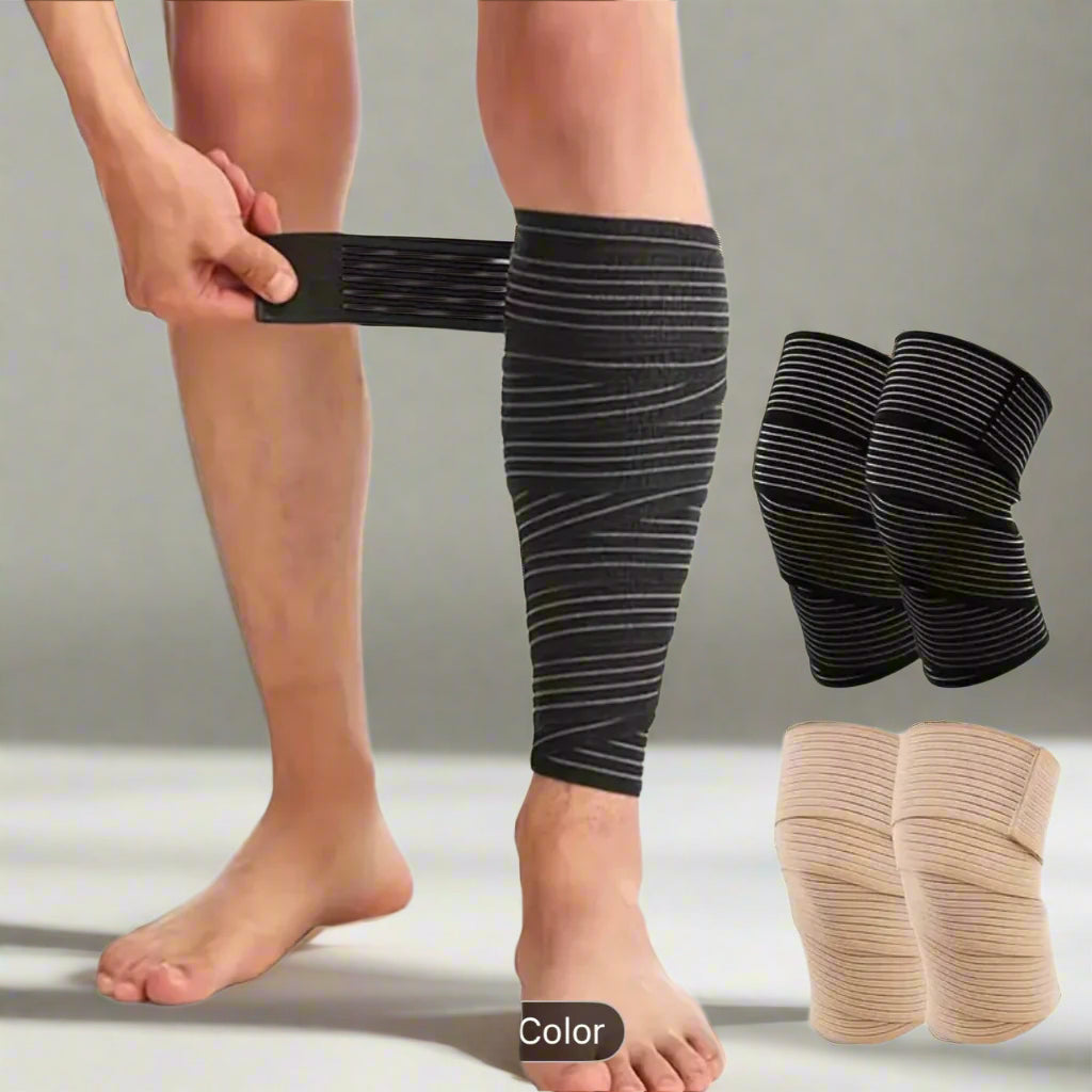 2pcs, Extra Long Elastic Knee Pads, Adjustable Compression Bandage Knee Pads, Suitable for Thighs, Calves, Knees, Elbows, Ankles, Black, Beige, One Size Fits All..