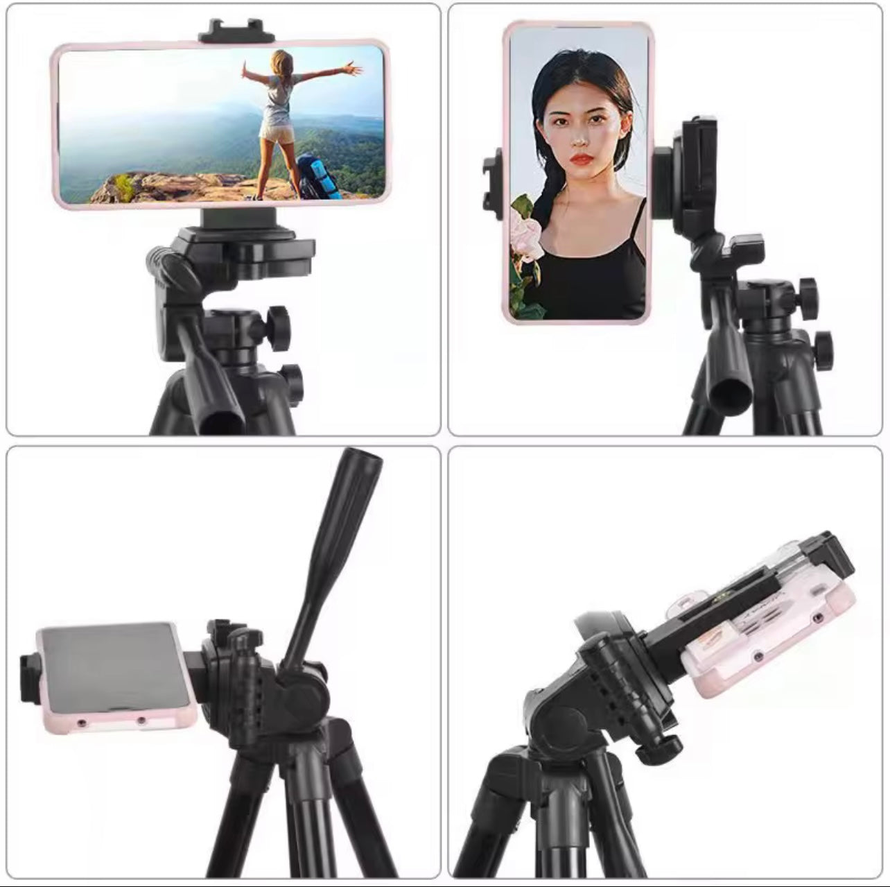 حامل ثلاثي القوائم قابل للتعديل مع حامل الهاتف - محمول ومتعدد الاستخدامات