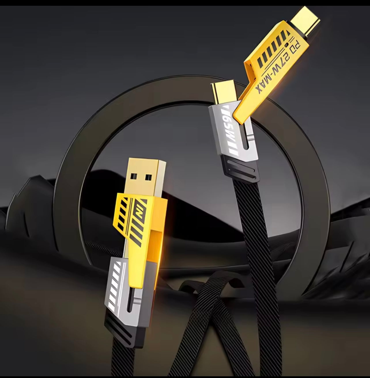 4-in-1 Cable USB-C ، PD Super Fast Charging ومزامنة البيانات ، مادة السيليكون ، شحن متعدد المنافذ مع ضوء اللون ، مناسب لـ iPhone ، لـ MacBook ، لـ iPad ، لـ Samsung ،