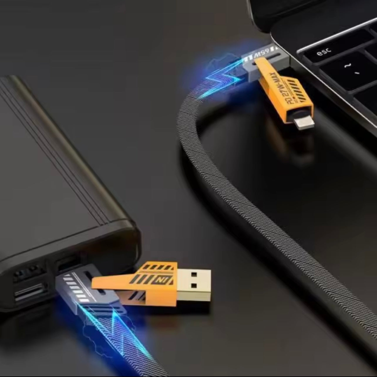 4-in-1 Cable USB-C ، PD Super Fast Charging ومزامنة البيانات ، مادة السيليكون ، شحن متعدد المنافذ مع ضوء اللون ، مناسب لـ iPhone ، لـ MacBook ، لـ iPad ، لـ Samsung ،