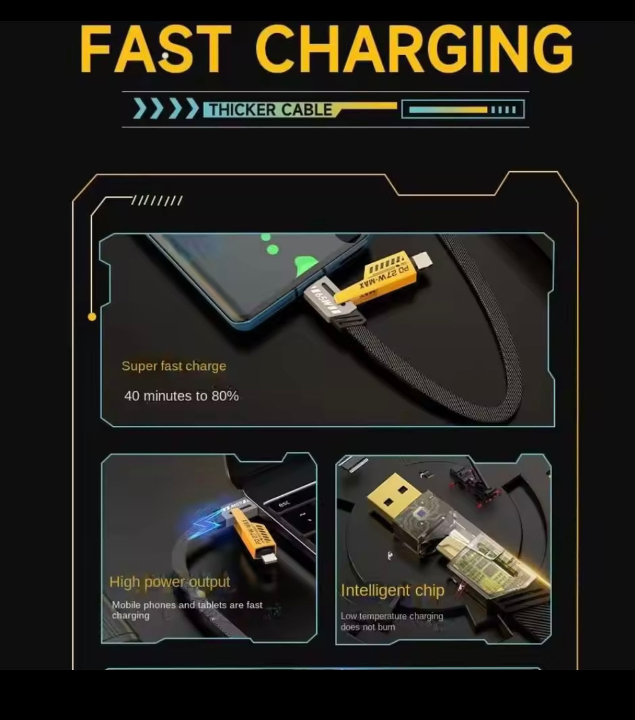 4-in-1 Cable USB-C ، PD Super Fast Charging ومزامنة البيانات ، مادة السيليكون ، شحن متعدد المنافذ مع ضوء اللون ، مناسب لـ iPhone ، لـ MacBook ، لـ iPad ، لـ Samsung ،
