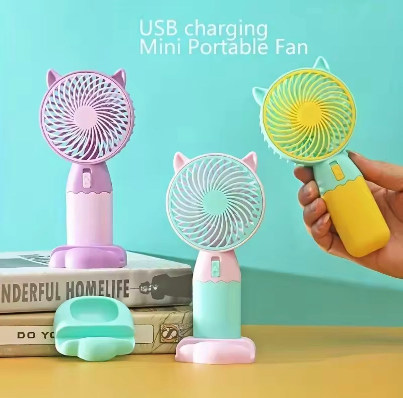 Mini Portable Fan, USB Rechargeable Desk Fans, Handheld Fan, Small Makeup Eyelash Cooler, for Office, Outdoor, Travel, Camping