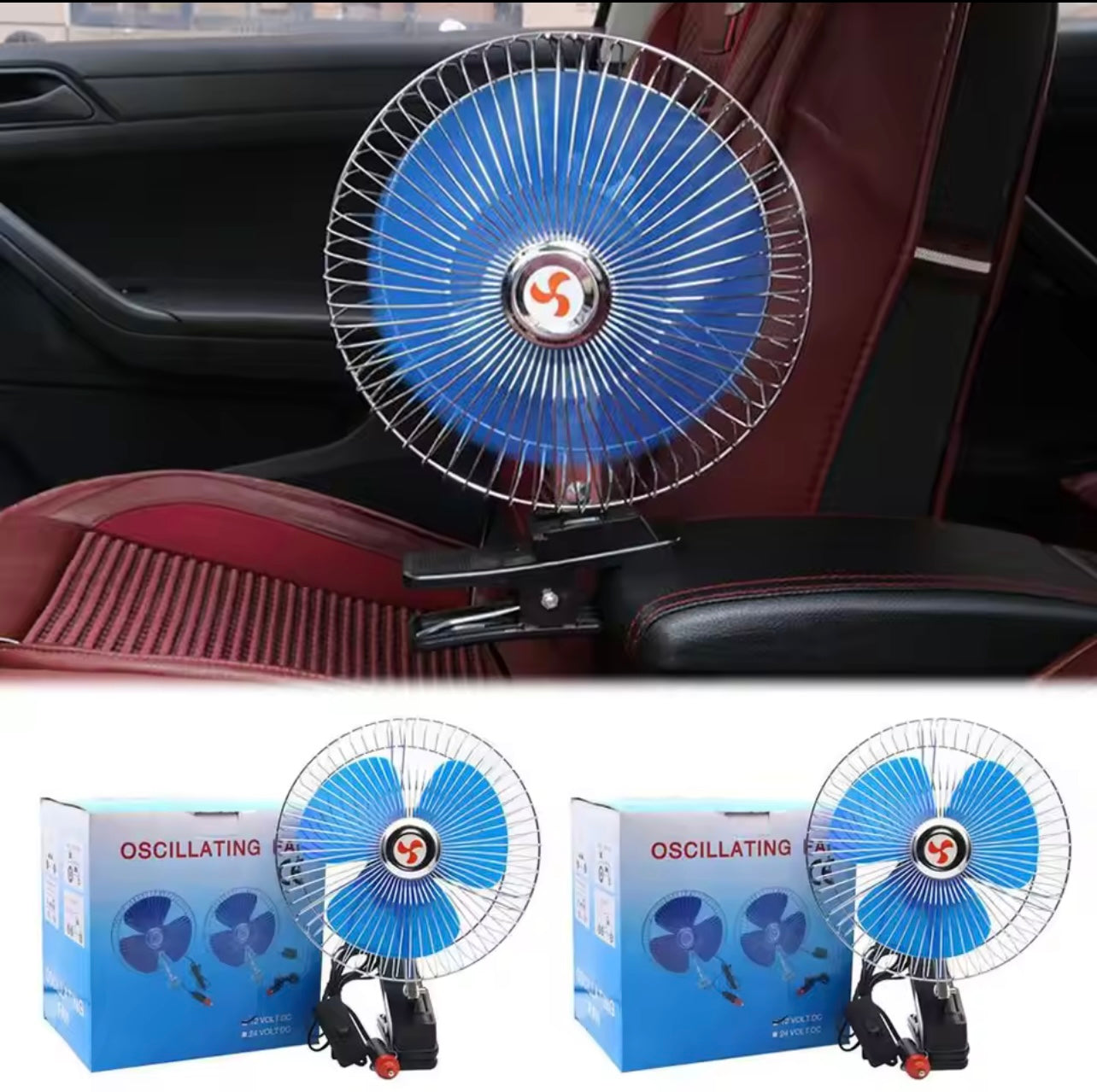 12V/24V Car Clip-on Fan High Airflow Cooling Mini Fan For Vehicles, Adjustable Quiet & Detachable Design Universal Cabin Mou P6V9