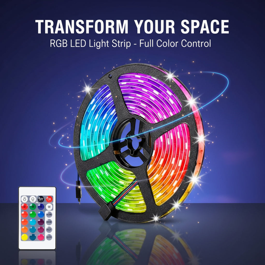 5M USB RGB LED Strip Light – Color Changing Flexible Lights with 24-Key Remote for Gaming, Home & Party