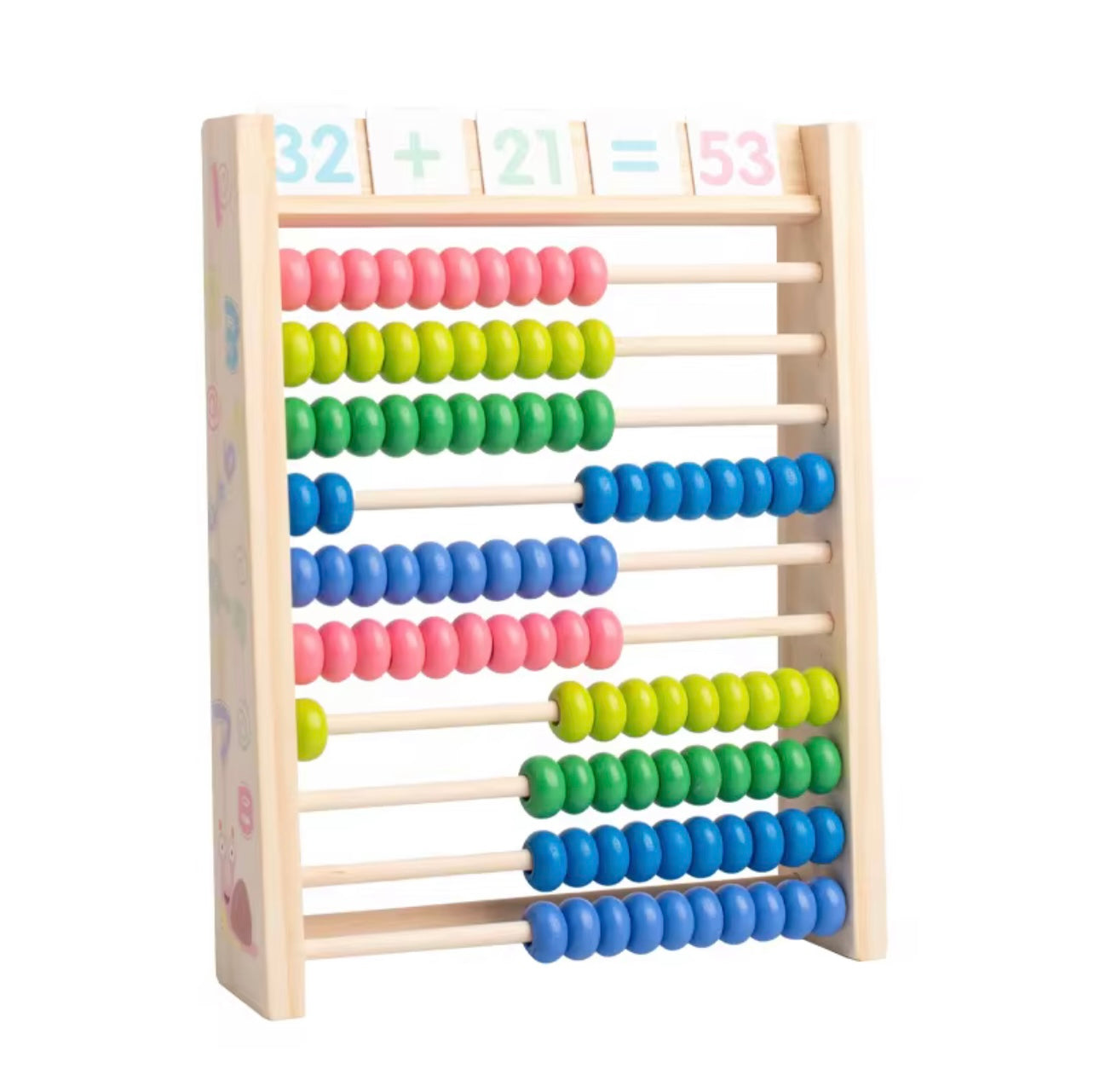Unisex Educational Wooden Frame Abacus with MultiColor Beads and Number Cards 10-Row Preschool Math Games Counting Toy
