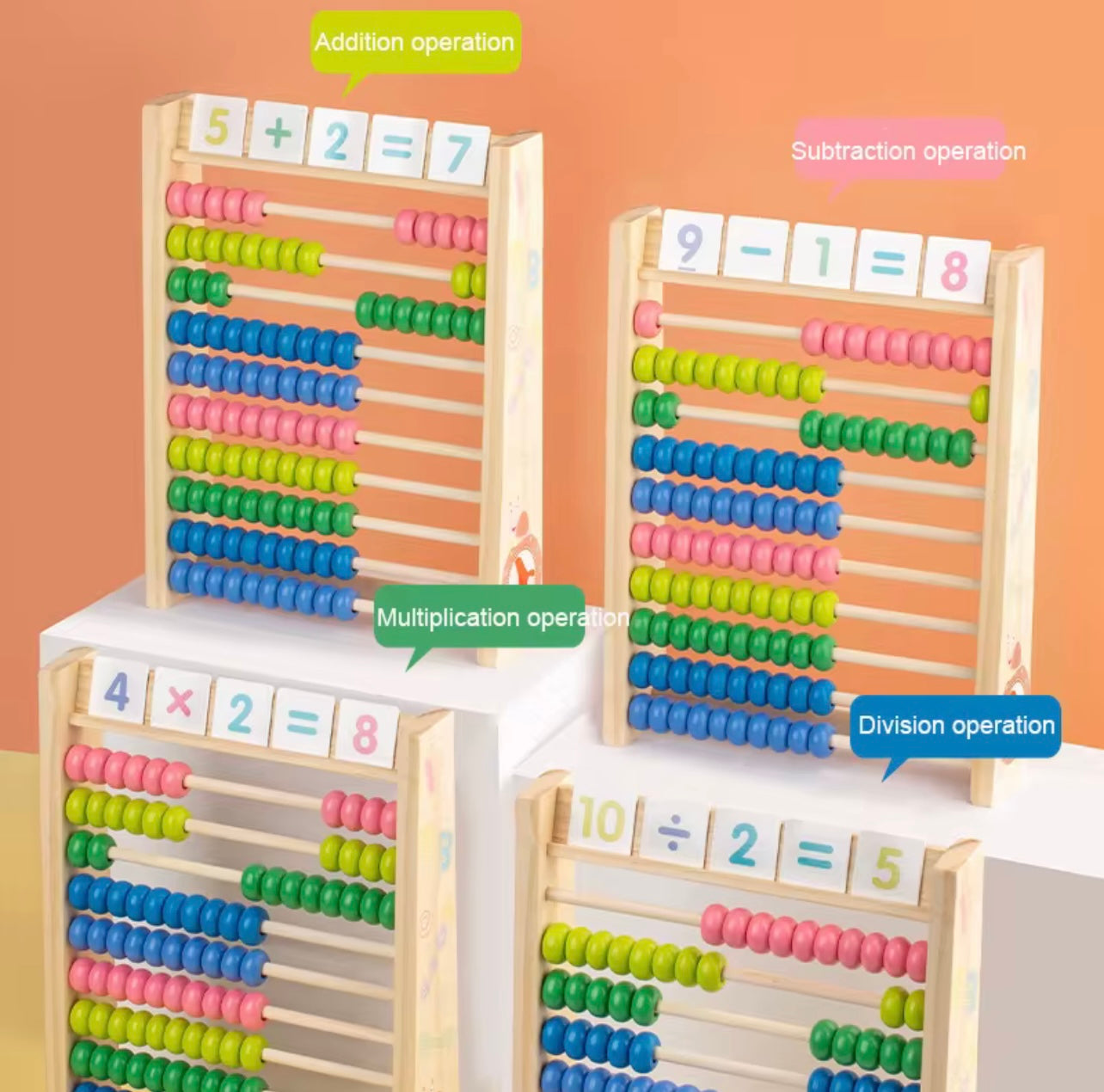Unisex Educational Wooden Frame Abacus with MultiColor Beads and Number Cards 10-Row Preschool Math Games Counting Toy