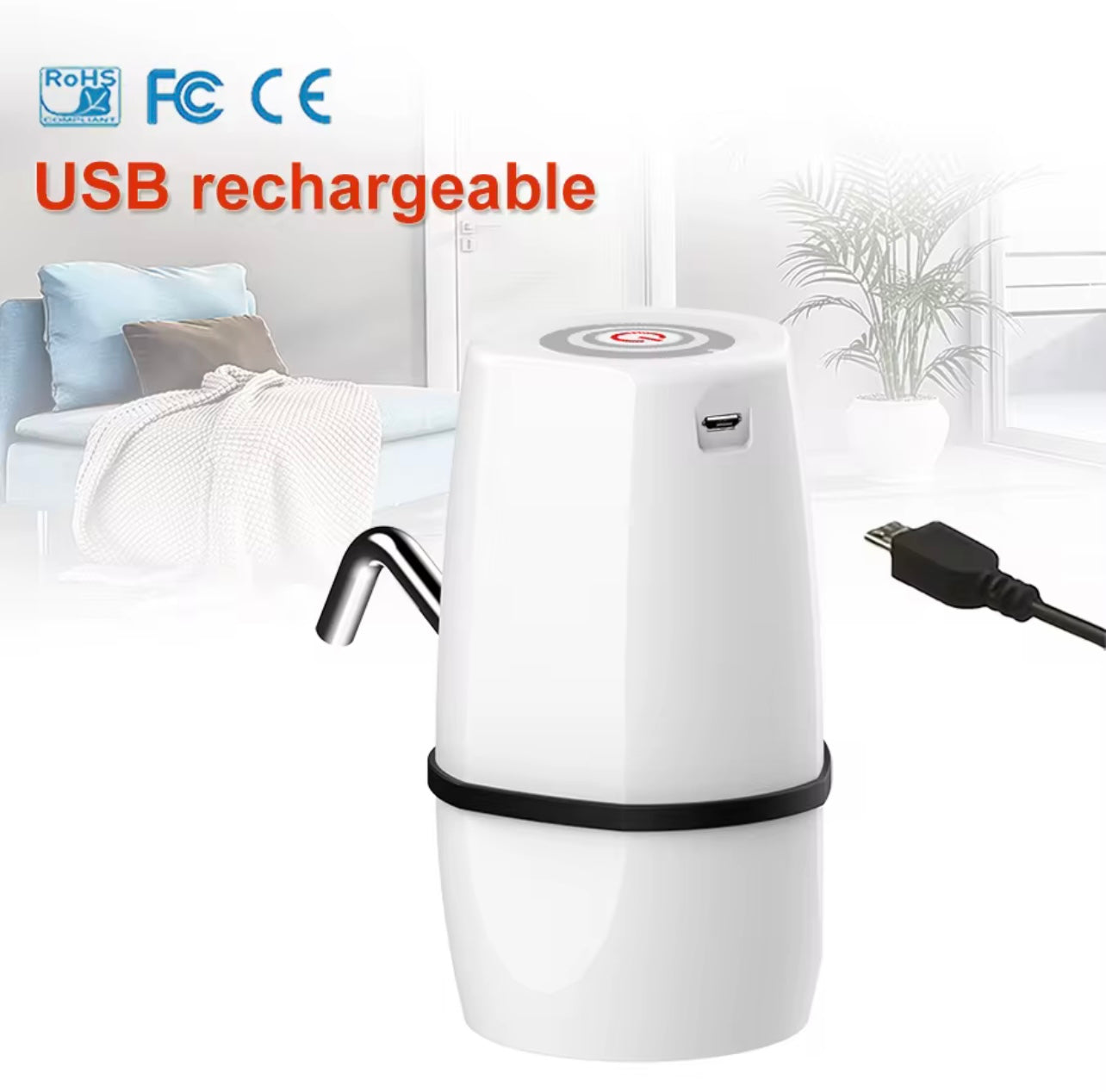 1ps USB Rechargeable Electric Water Pump, Rechargeable Drinking Fountain, Portable Drinking Fountain, Easy Installation, One-Button Operation, Blue Light Display, Can Pump About 6 Bottles of 19.0 L of Water on Full Charge, Powerful Motor Pump
