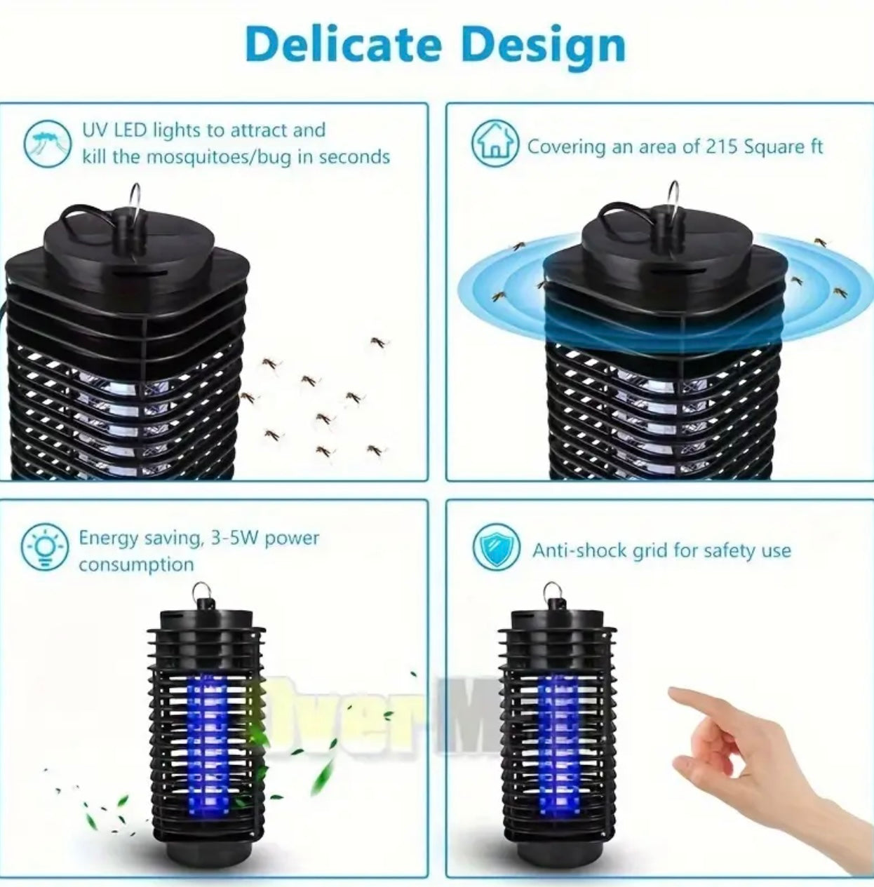 مصباح قاتل البعوض الكهربائي ، تغطية 800-900 قدم مربع ، zapper الحشرات LED ، فخ ذبابة ذبابة ، ضوء التحكم في الآفات ، 220-240 فولت ، مادة بلاستيكية ، لا بطارية مطلوبة