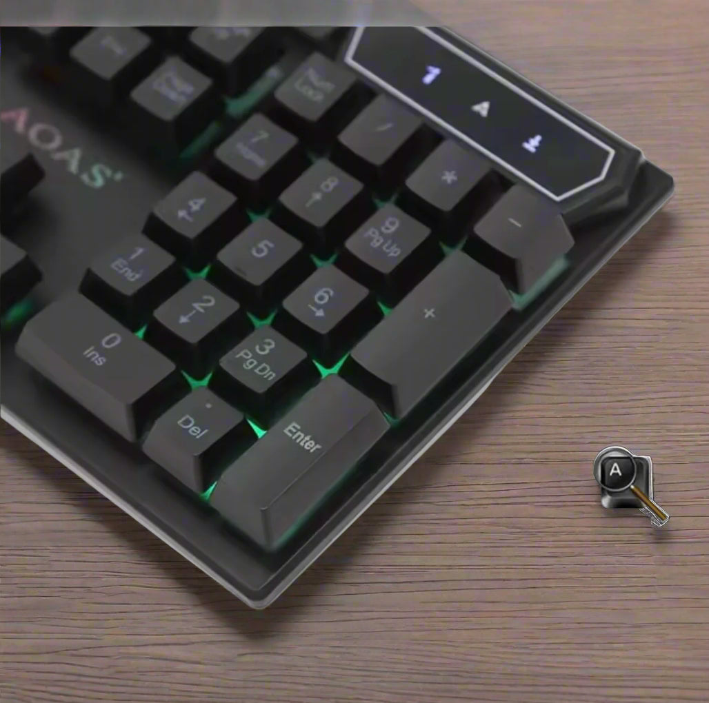 Wired RGB Gaming Keyboard and Mouse Combo with vibrant backlighting, quiet responsive keys, and ergonomic design. Adjustable DPI wired mouse. Plug-and-play via USB. Compatible with Windows and macOS . Ideal for gamers and office use.