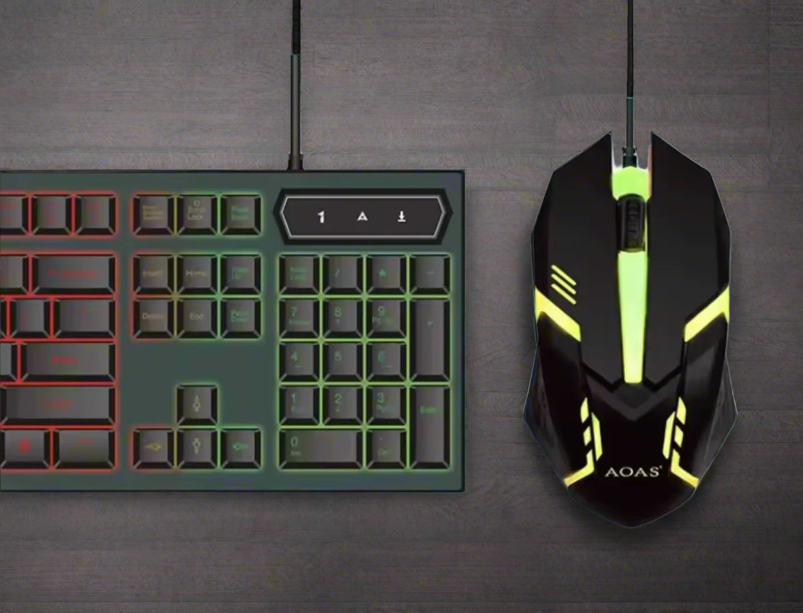 لوحة مفاتيح ألعاب RGB Wired و Mouse مع الإضاءة الخلفية النابضة بالحياة ، مفاتيح استجابة هادئة ، وتصميم مريح. قابلة للتعديل الماوس السلكي DPI. المكونات والعب عبر USB. متوافق مع Windows و MacOS. مثالي للاعبين واستخدام المكتب.