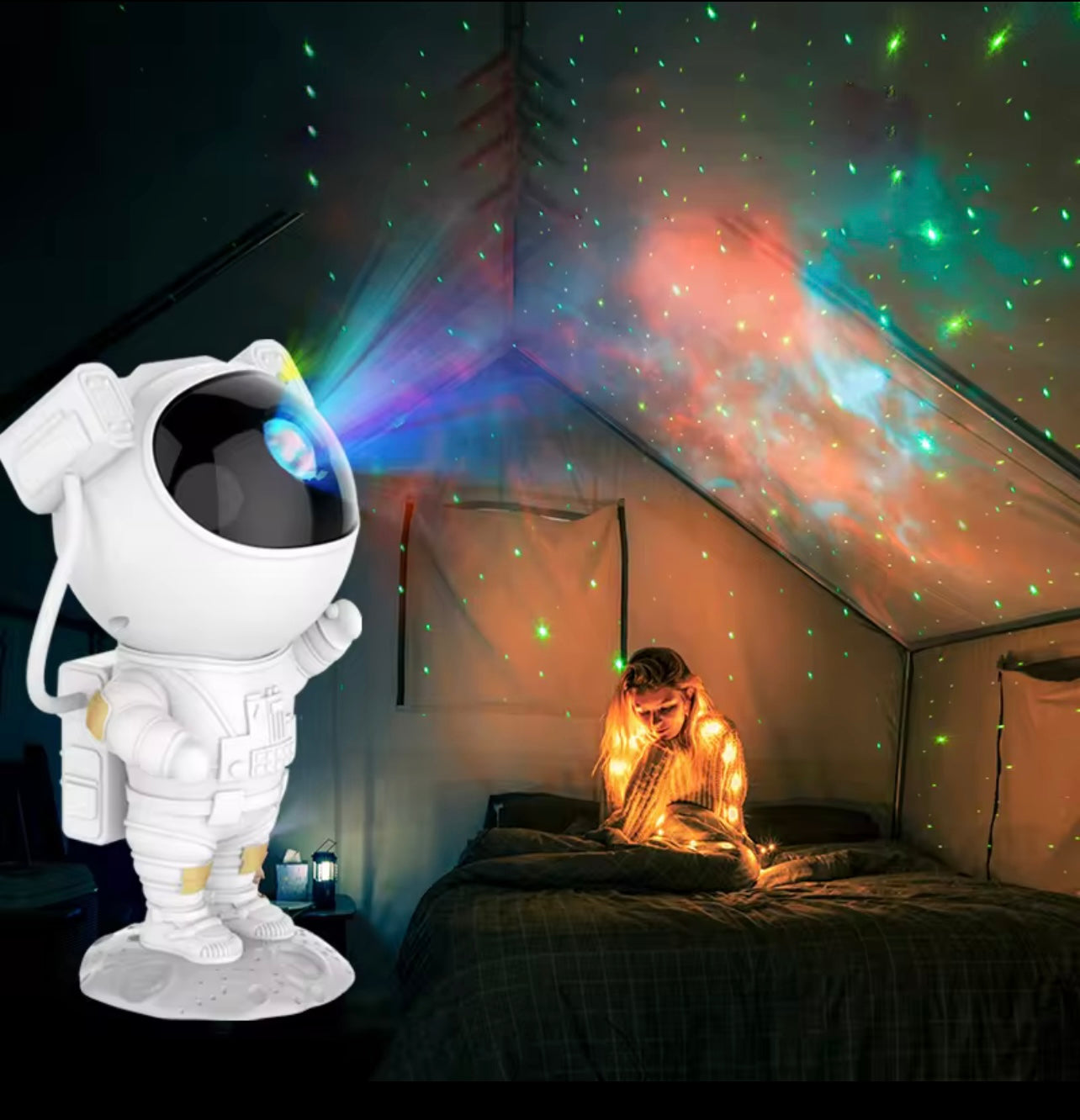 مصباح إسقاط رائد الفضاء الذي يعمل به USB مع عرض Starry Sky - مثالي لغرف الألعاب والمكاتب والمكاتب وغرف النوم وغرف المعيشة ومناطق الدراسة ، والإضاءة التي يتم التحكم فيها عن بُعد ، قابلة للتعديل ..