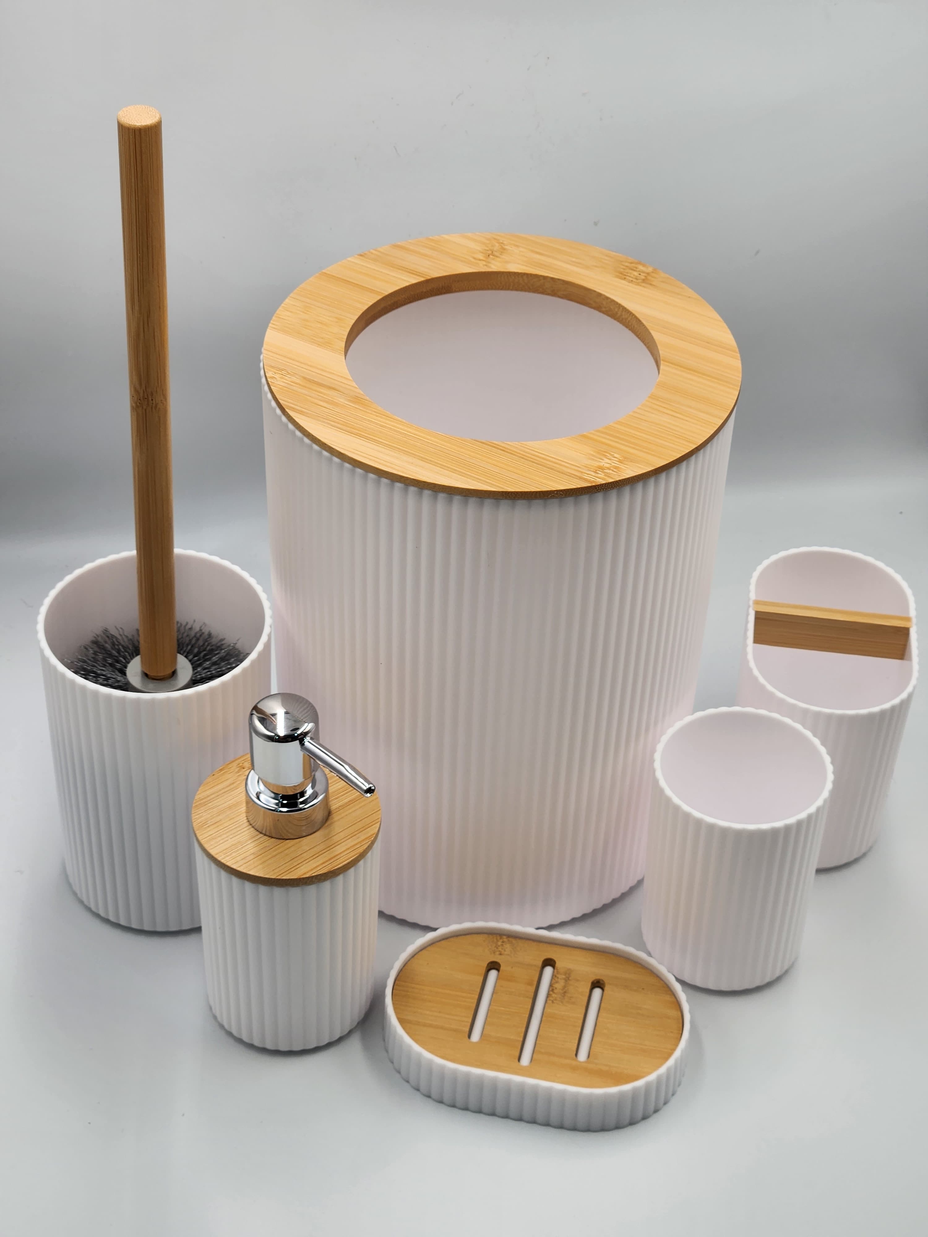 7pcs Bathroom Accessory Set with Trash Can, Toothbrush Holder, Makeup Soap Dispenser, Soap Dish, Toilet Brush,Toilet Set, Bath Set Housewarming Gift,