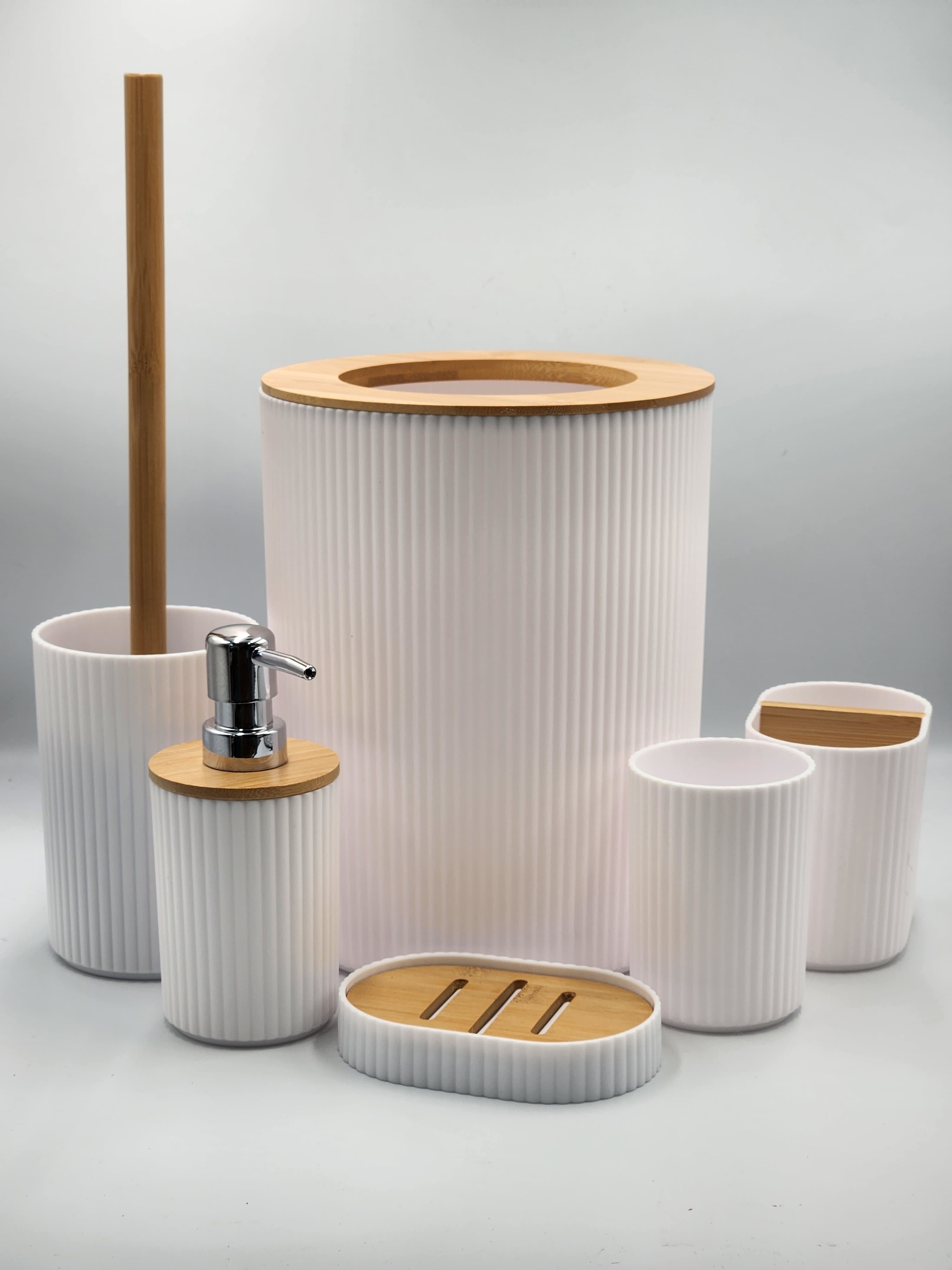 7pcs Bathroom Accessory Set with Trash Can, Toothbrush Holder, Makeup Soap Dispenser, Soap Dish, Toilet Brush,Toilet Set, Bath Set Housewarming Gift,