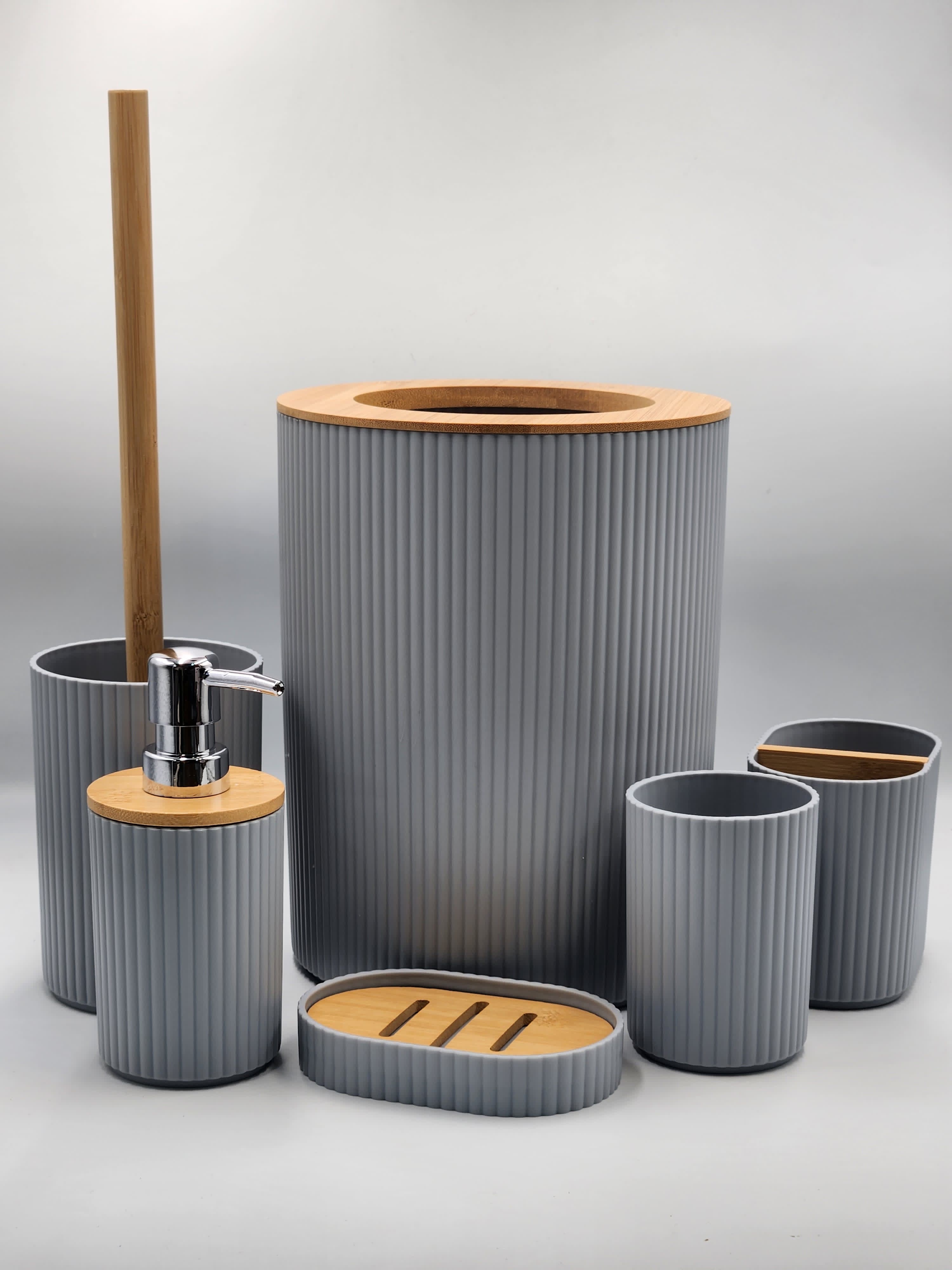 7pcs Bathroom Accessory Set with Trash Can, Toothbrush Holder, Makeup Soap Dispenser, Soap Dish, Toilet Brush,Toilet Set, Bath Set Housewarming Gift,