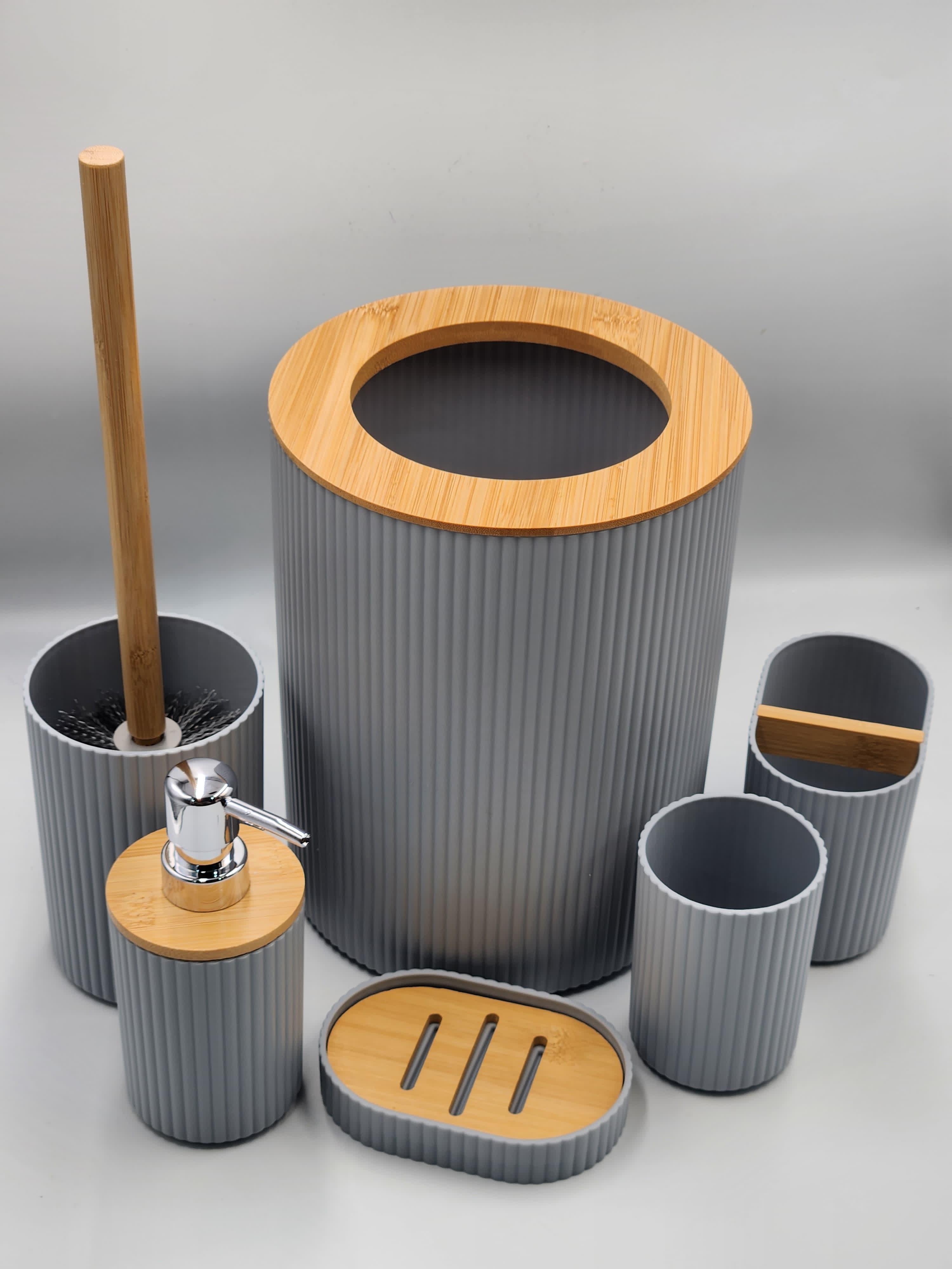 7pcs Bathroom Accessory Set with Trash Can, Toothbrush Holder, Makeup Soap Dispenser, Soap Dish, Toilet Brush,Toilet Set, Bath Set Housewarming Gift,