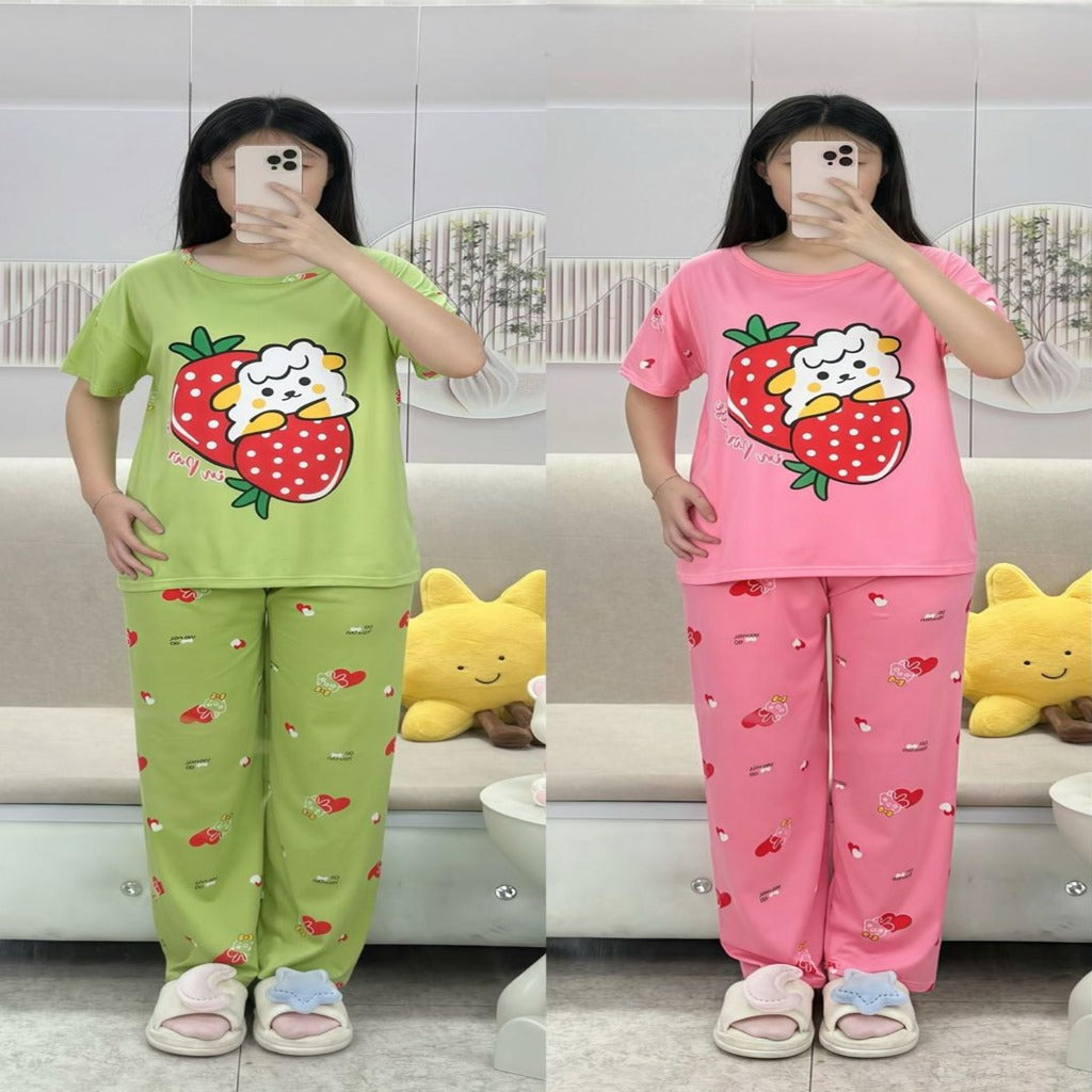 Free Size 2 pcs Pajama Set, Bedroom Outfit Comfortable And Breathable Casual Home Clothes Stitch Animal  Print Includes Short-Sleeved Top,Long Pants,