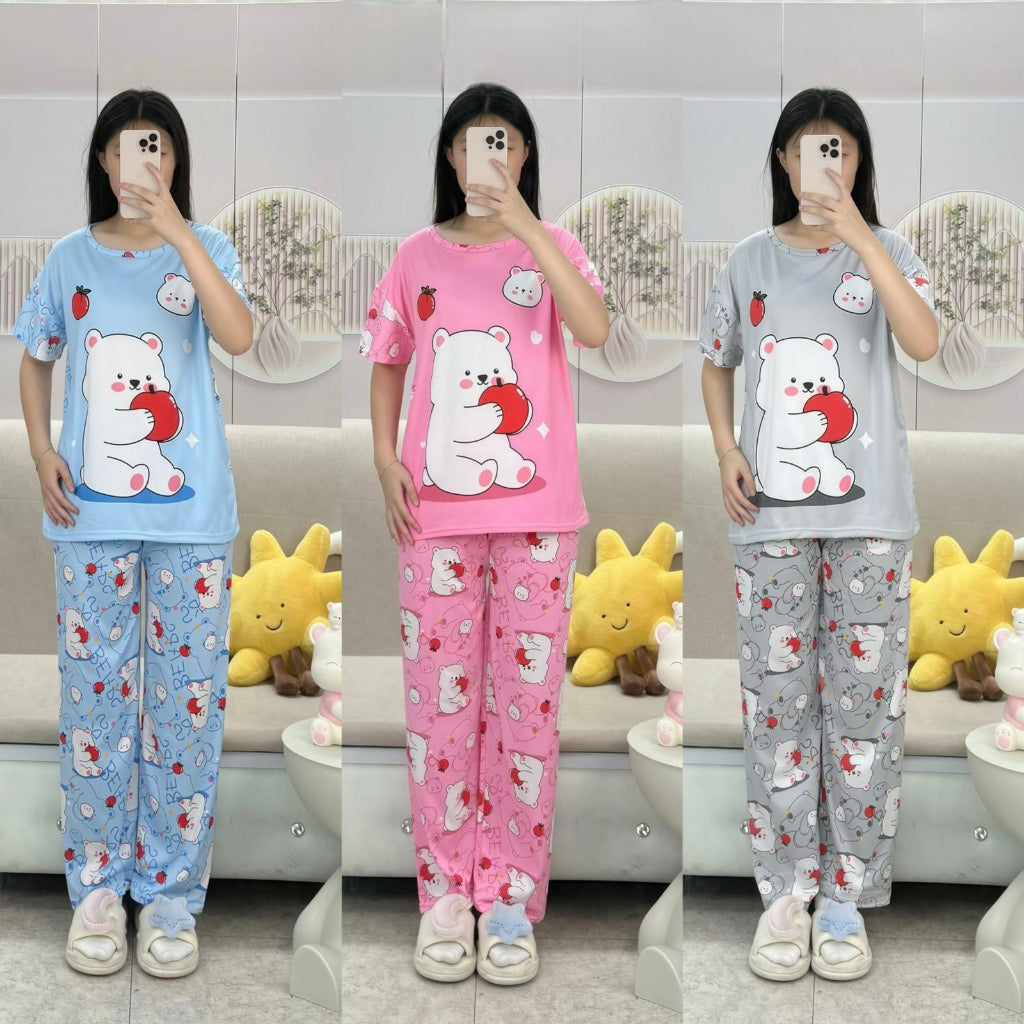 Free Size 2 pcs Pajama Set, Bedroom Outfit Comfortable And Breathable Casual Home Clothes Stitch Animal Print Includes Short-Sleeved Top,Long Pants,
