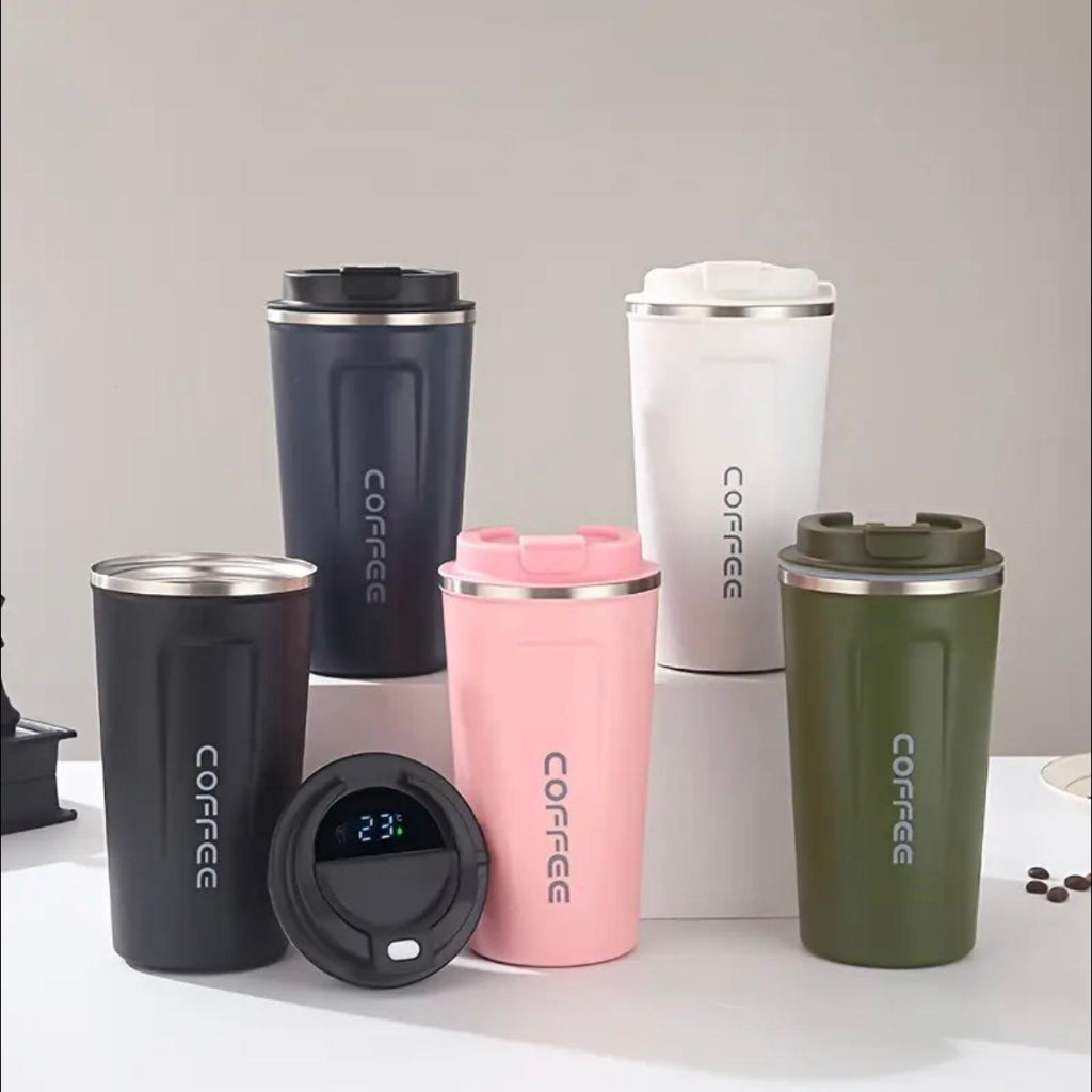 1pc Stainless Steel Insulated Digital Coffee Cup with Leak-Proof Lid - Double-Wall Vacuum Insulated Travel Mug, Portable Reusable Coffee Tumbler  Ideal Holiday Gifts Coffee Travel Mug, Outdoor Drinkware, Modern Drinkware, Durable Construction