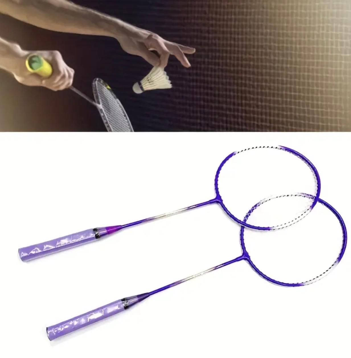 Pair of lightweight iron alloy badminton rackets with bag and two shuttlecocks - durable, simple sporty design, suitable for family fun, beginner training, and competition,Random colors