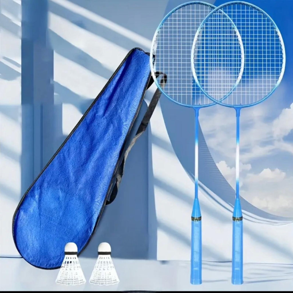 Pair of lightweight iron alloy badminton rackets with bag and two shuttlecocks - durable, simple sporty design, suitable for family fun, beginner training, and competition,Random colors