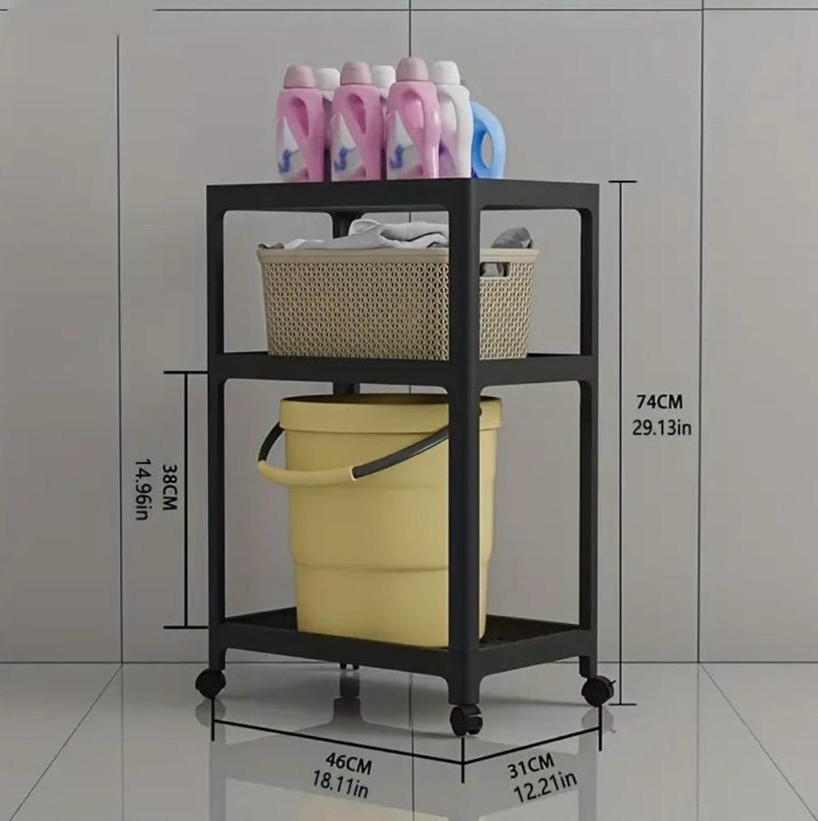 3-Tier Rolling Storage Cart - Durable Plastic Frame with Baskets,Organizer for Kitchen & Bathroom Pantry Organization