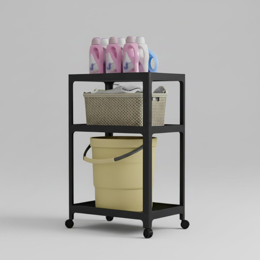 عربة تخزين دوارة من 3 طبقات - منظم إطار بلاستيكي متين للمطبخ والحمام