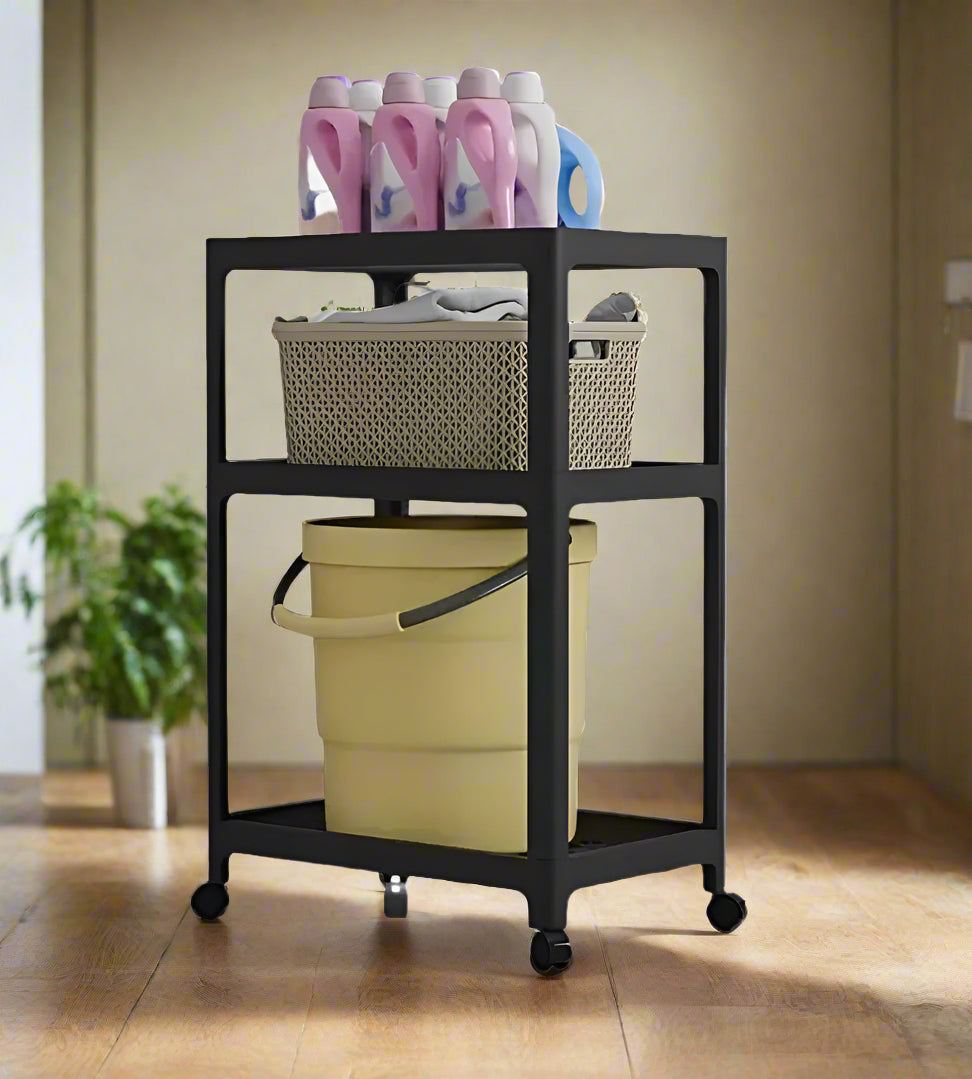3-Tier Rolling Storage Cart - Durable Plastic Frame with Baskets,Organizer for Kitchen & Bathroom Pantry Organization