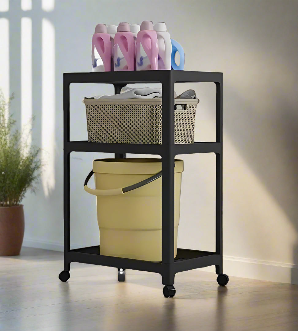 3-Tier Rolling Storage Cart - Durable Plastic Frame with Baskets,Organizer for Kitchen & Bathroom Pantry Organization