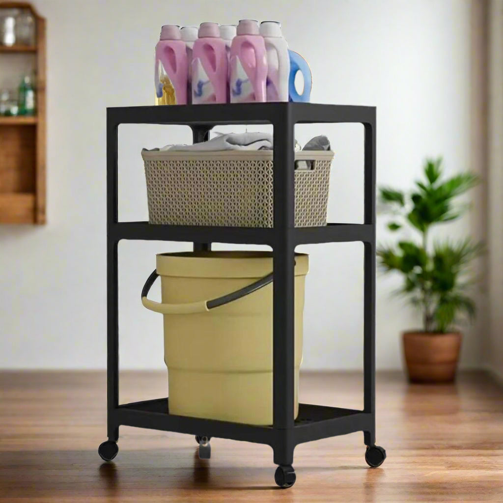 3-Tier Rolling Storage Cart - Durable Plastic Frame with Baskets,Organizer for Kitchen & Bathroom Pantry Organization
