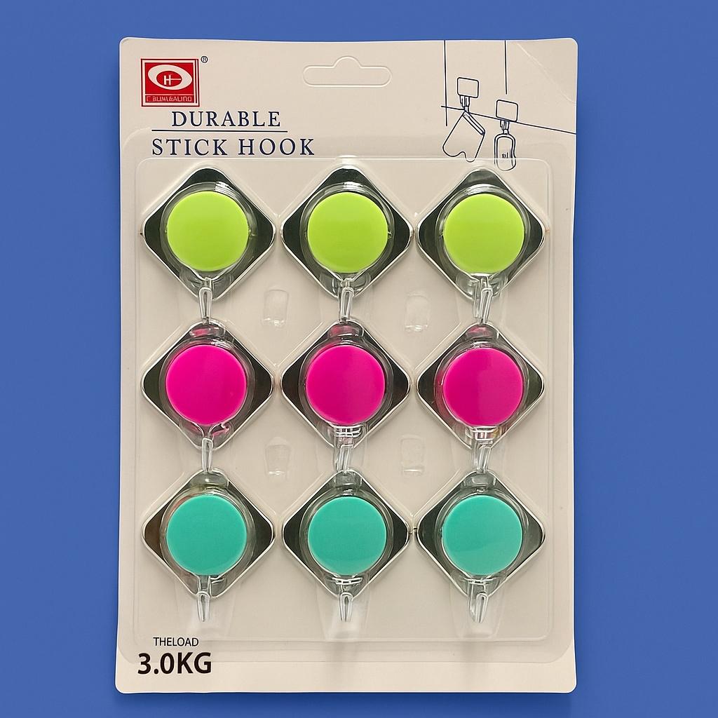 9pcs  Set Easy-Install Adhesive Hooks - No Drill, Strong Hold for Bags & Clothes, Stylish Plastic Wall Hooks, Combination Set, Kitchen, Utility Hooks