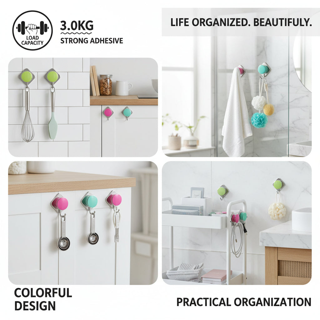 مجموعة خطافات لاصقة مكونة من 9 قطع - خطافات حائط قوية بدون ثقب للمنزل والمطبخ