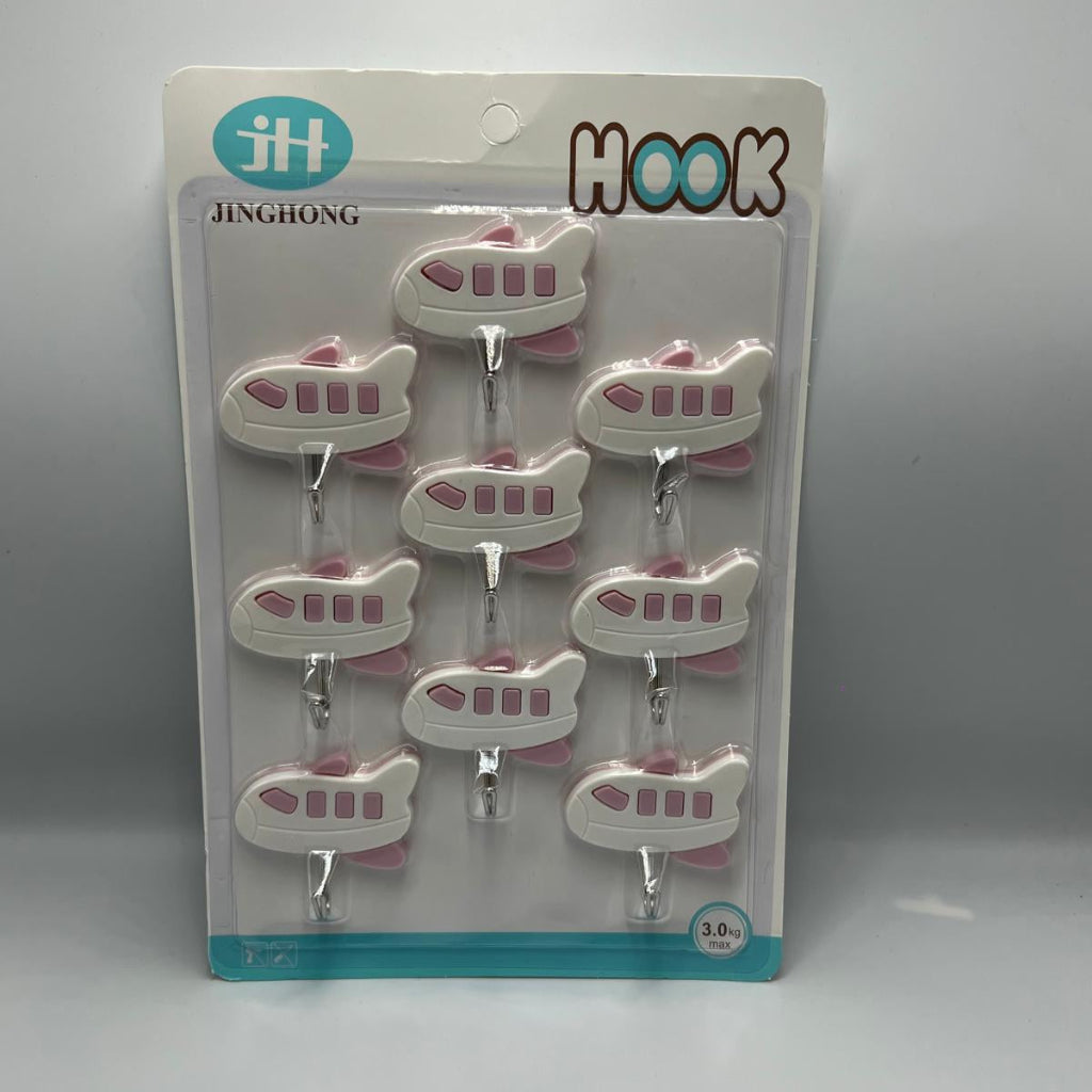 9pcs Hook Set car and flight patterns, Easy-Install Adhesive Hooks - No Drill, Strong Hold for Bags & Clothes, Stylish Plastic Wall Hooks, Combination Set, Kitchen, Utility Hooks