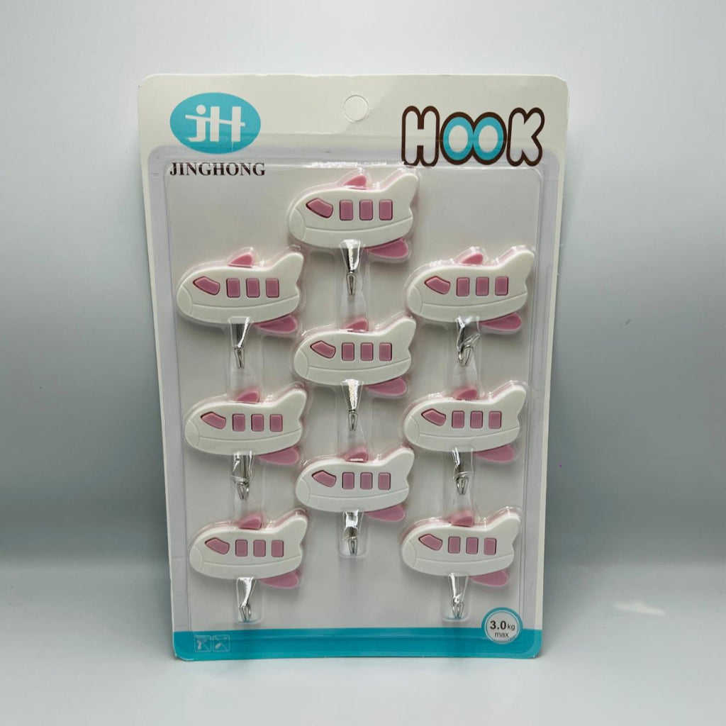 9pcs Hook Set car and flight patterns, Easy-Install Adhesive Hooks - No Drill, Strong Hold for Bags & Clothes, Stylish Plastic Wall Hooks, Combination Set, Kitchen, Utility Hooks