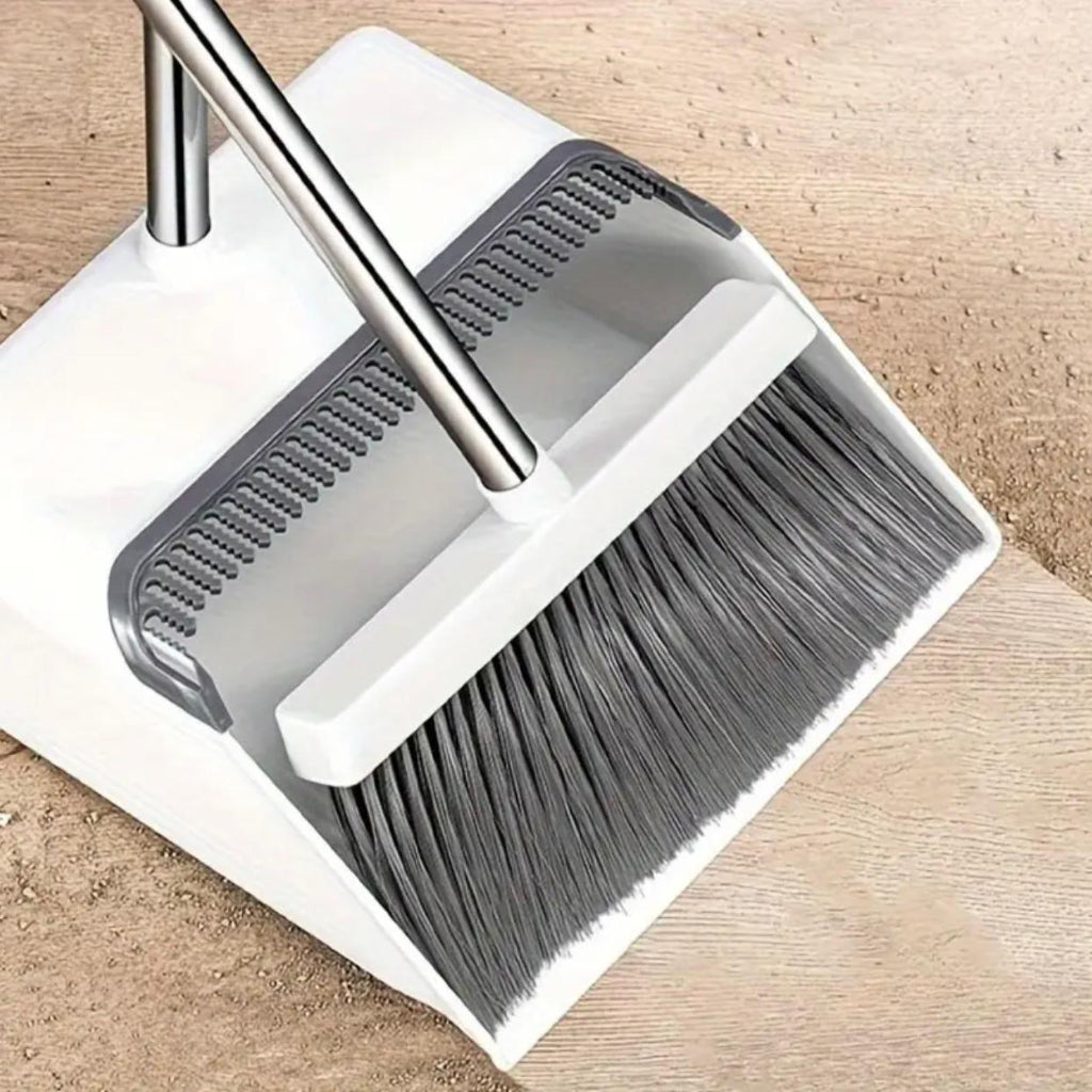 Long Handle Stainless Steel Broom, Standalone Dustpan and Set, Suitable for Indoor and Outdoor Use, Household Cleaning Tool for Living Room, Bedroom, Kitchen, and Outdoor Spaces