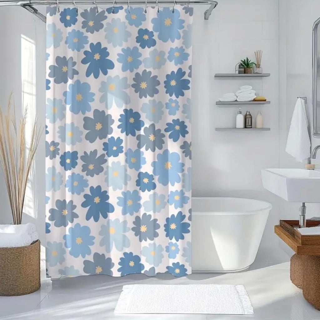 Shower Curtain Set ( Size - 180x180 cm ) Print Random Art Pattern, Washable Polyester Material with Hooks, Perfect Bathroom Decor, Shower Curtain Sets for Bathrooms