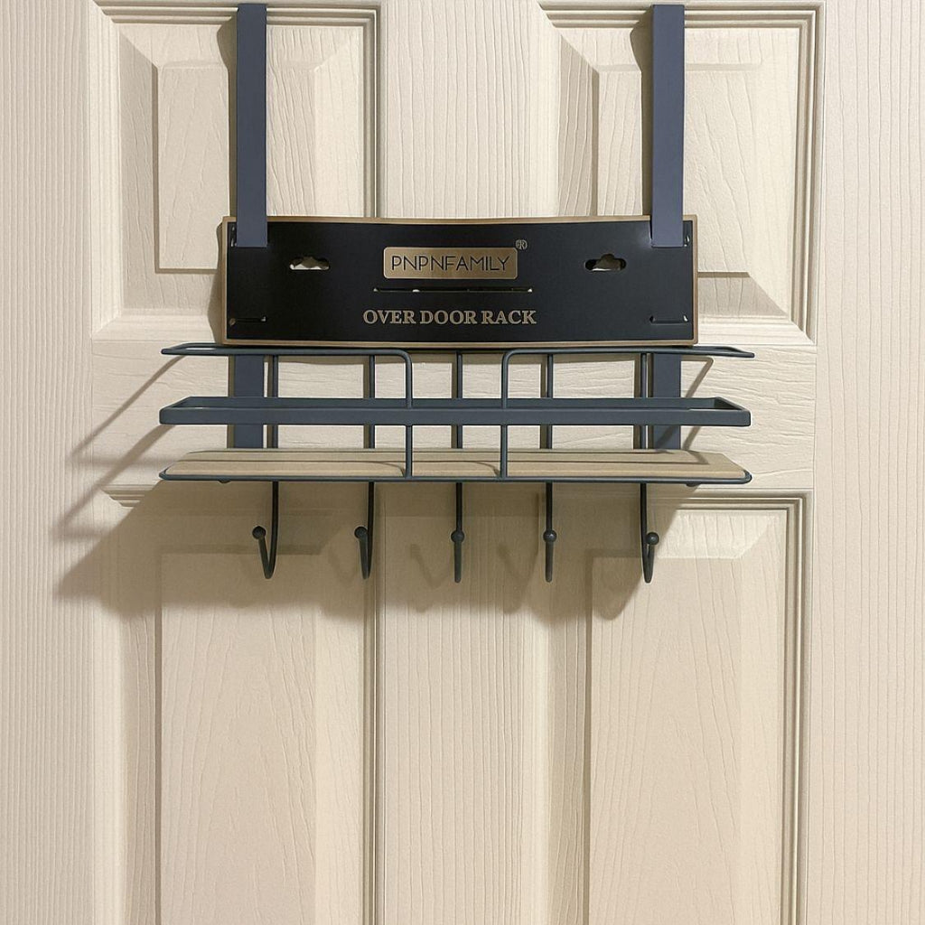 Over-the-Door Storage Rack with 5 Hooks, Easy Installation, Multifunctional Metal Hooks Suitable for Bedroom, Bathroom, and Kitchen Organization, Utility Racks