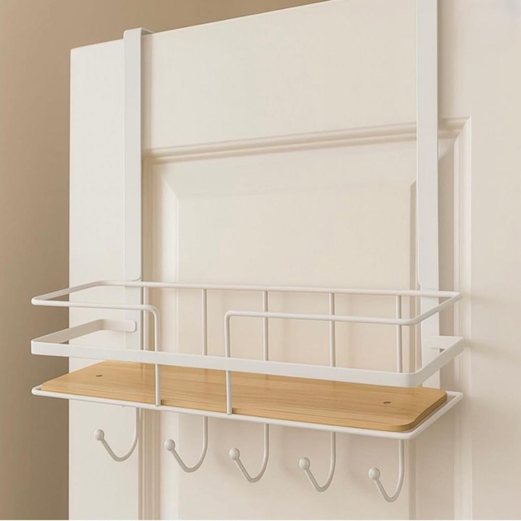 Over-the-Door Storage Rack with 5 Hooks, Easy Installation, Multifunctional Metal Hooks Suitable for Bedroom, Bathroom, and Kitchen Organization, Utility Racks