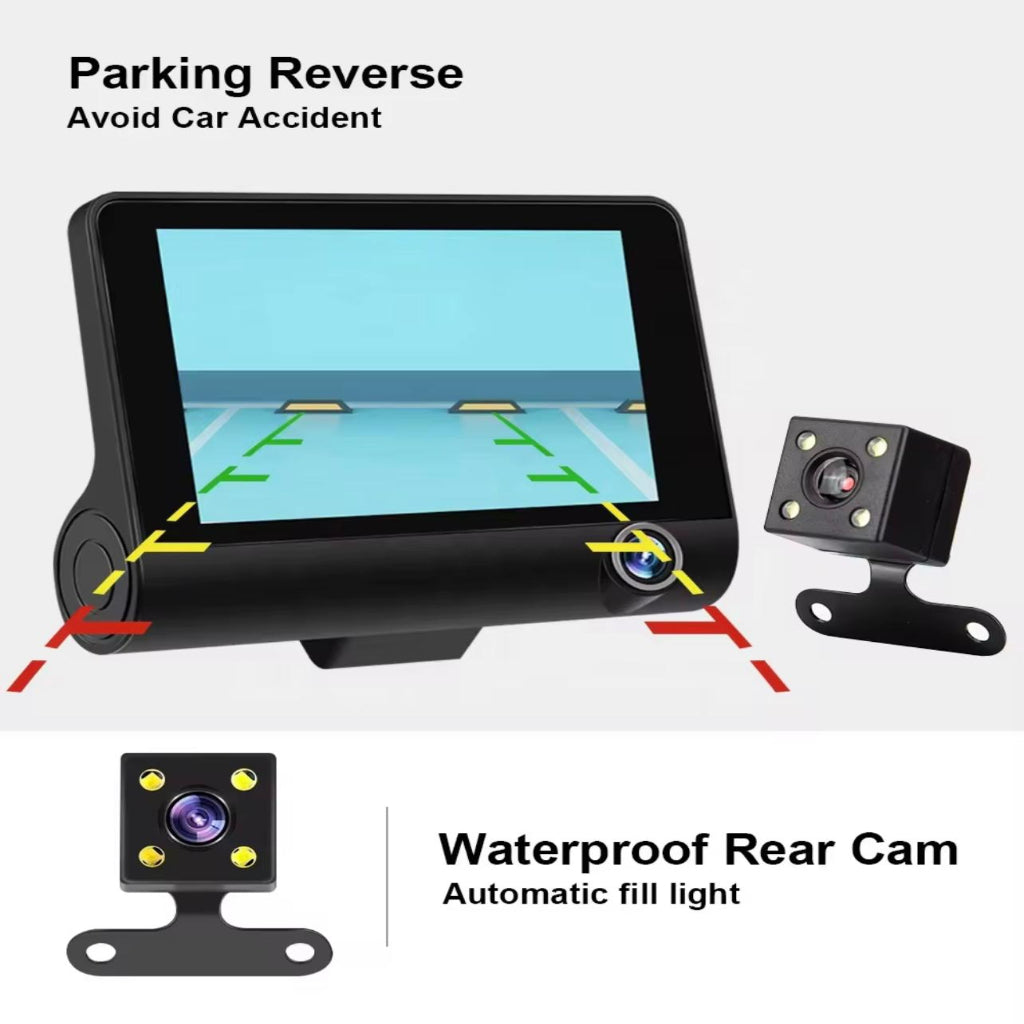 4.0 Inch Front and Rear Car Camera 1080p Dash Cam 3 Dashboard Recorder