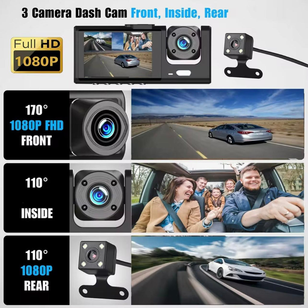 3 in 1 Dual Lens HD 1080P Car DVR Dash Cam