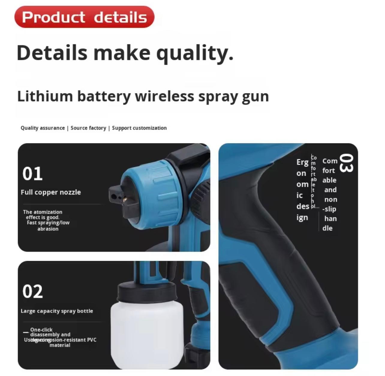 Cordless Electric Paint Sprayer Gun – 1000ml (48V  2 Battery Compatible)