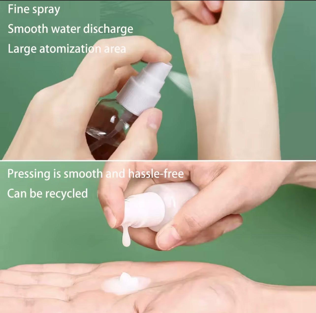 زجاجة رذاذ شفافة – حاوية سفر قابلة لإعادة الملء